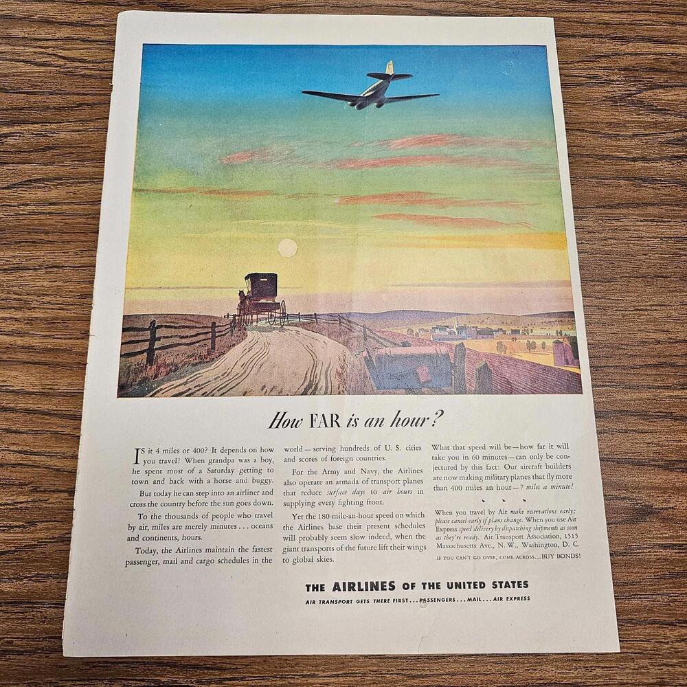 WWII Airlines of the United States Ad Douglas DC-3 / C-47 Transport Plane Aviati